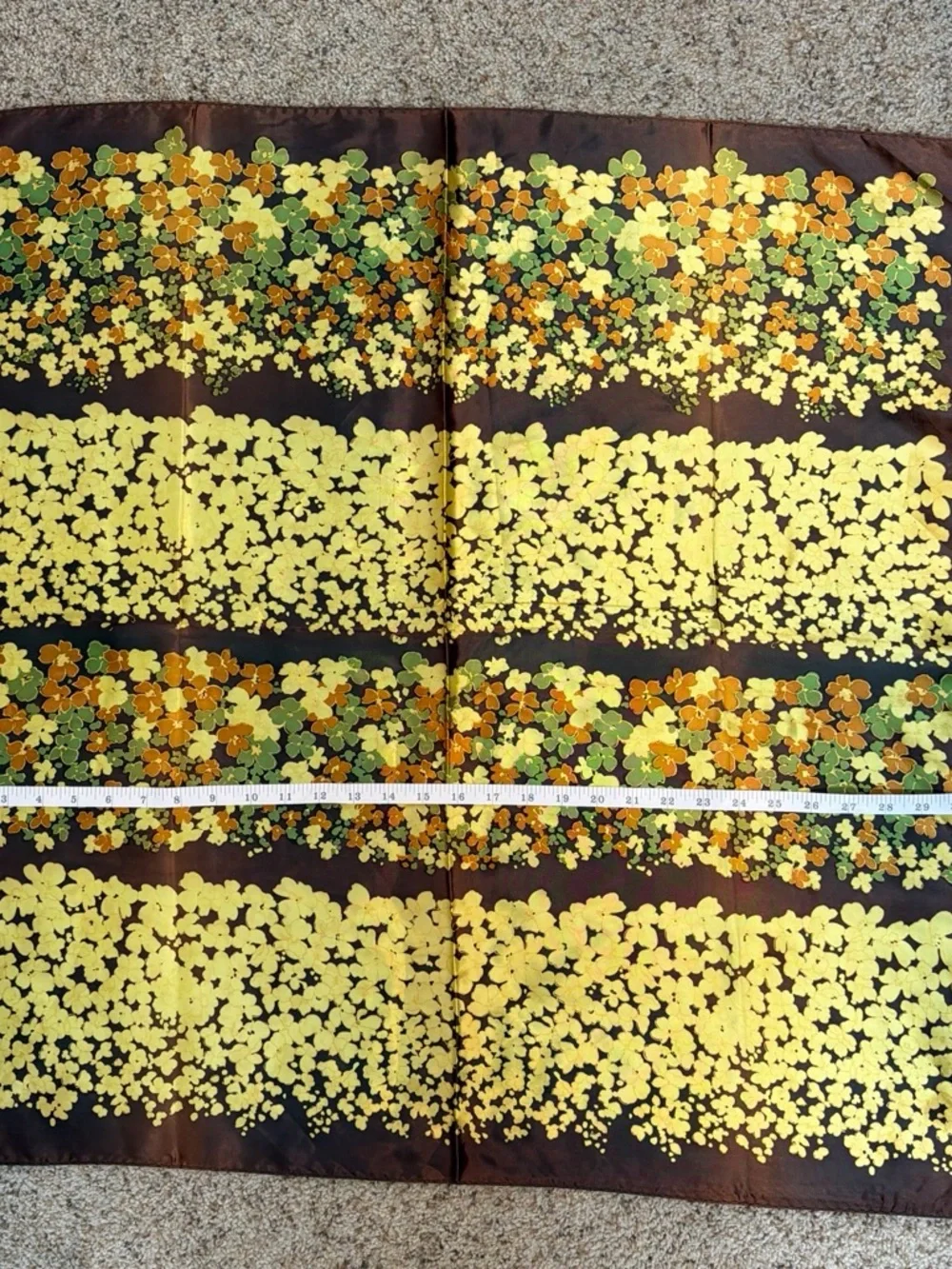 Brown Floral Square Scarf with Yellow & Green Blossoms